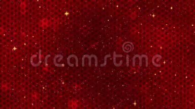 红色的中国新年背景，金色的星星闪闪发光，龙图案。 3D绘制循环动画4k